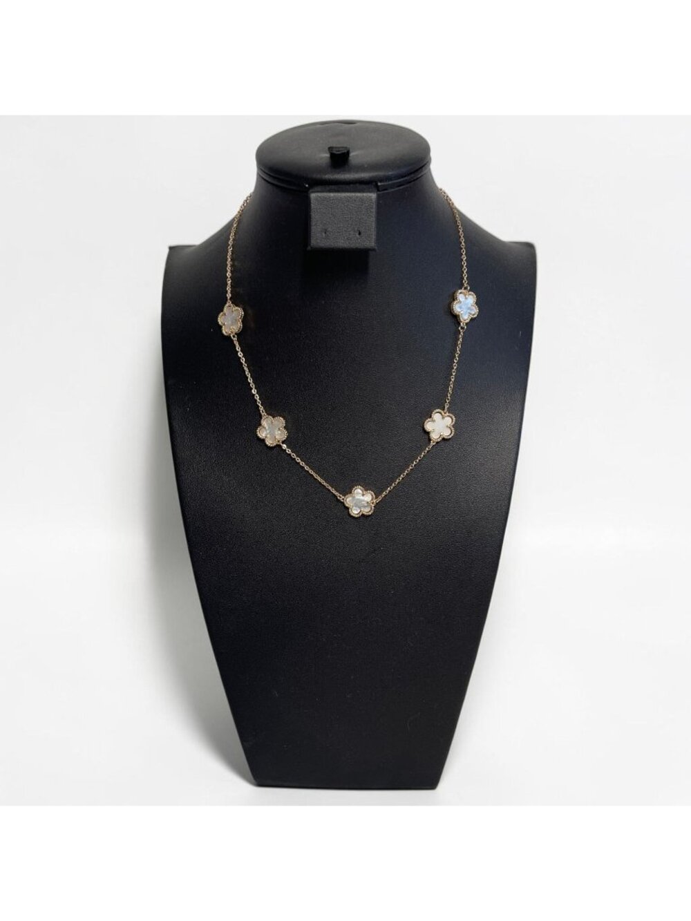 Mother-Of-Pearl Clover Pendant Necklace With Adjustable Gold Chain 18"